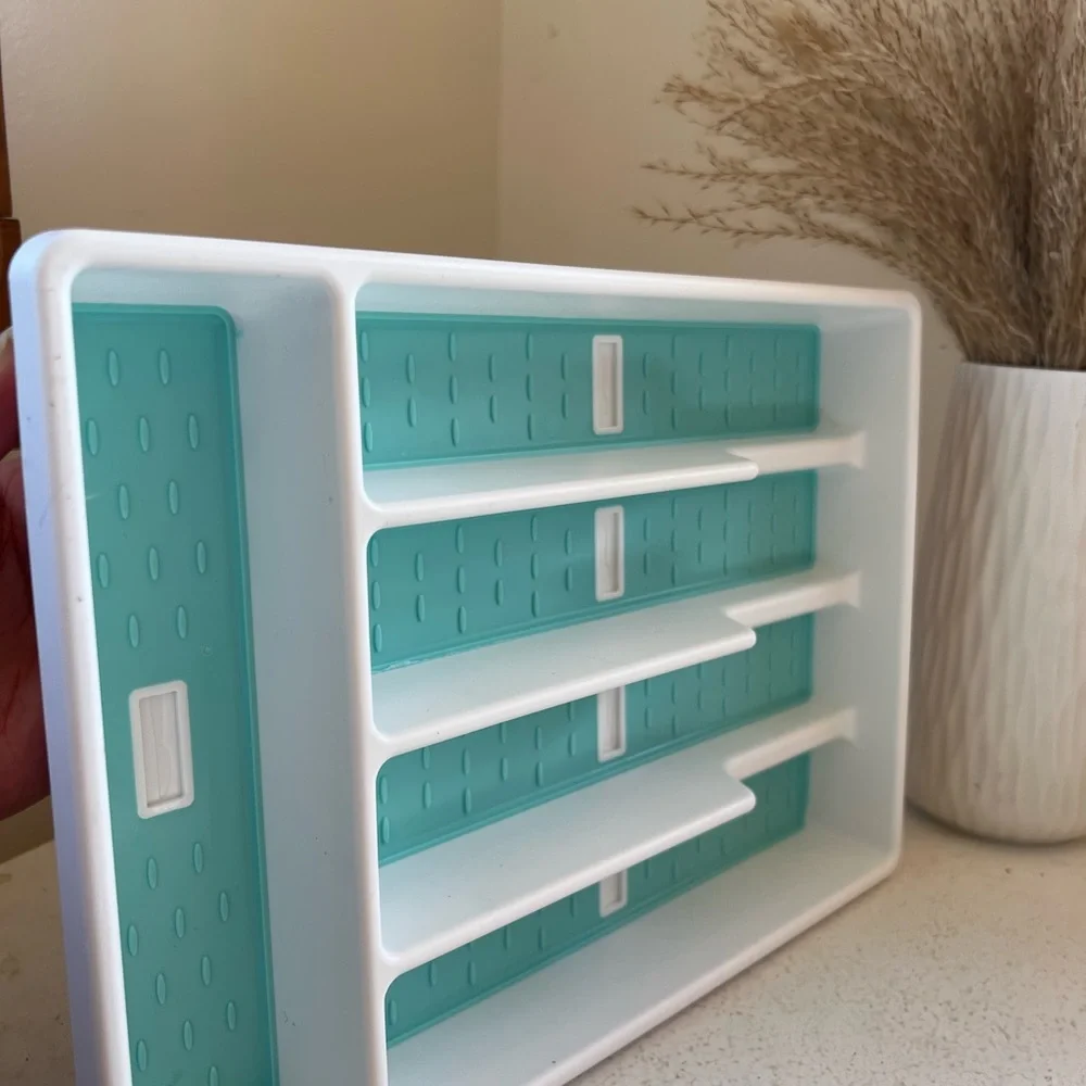 White and Teal Cutlery Tray